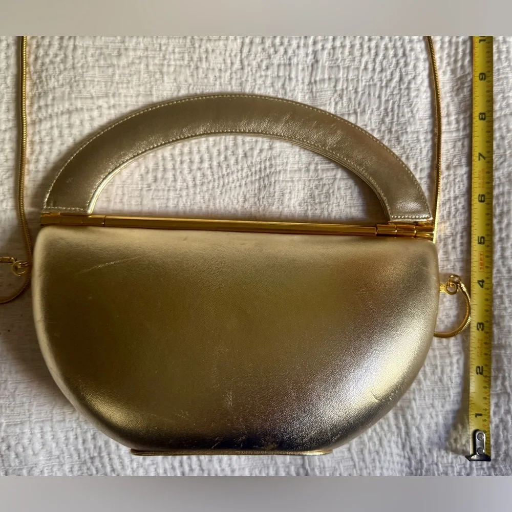 Vintage Stuart Weitzman leather framed Gold Women's Handbag purse - Picture 11 of 11